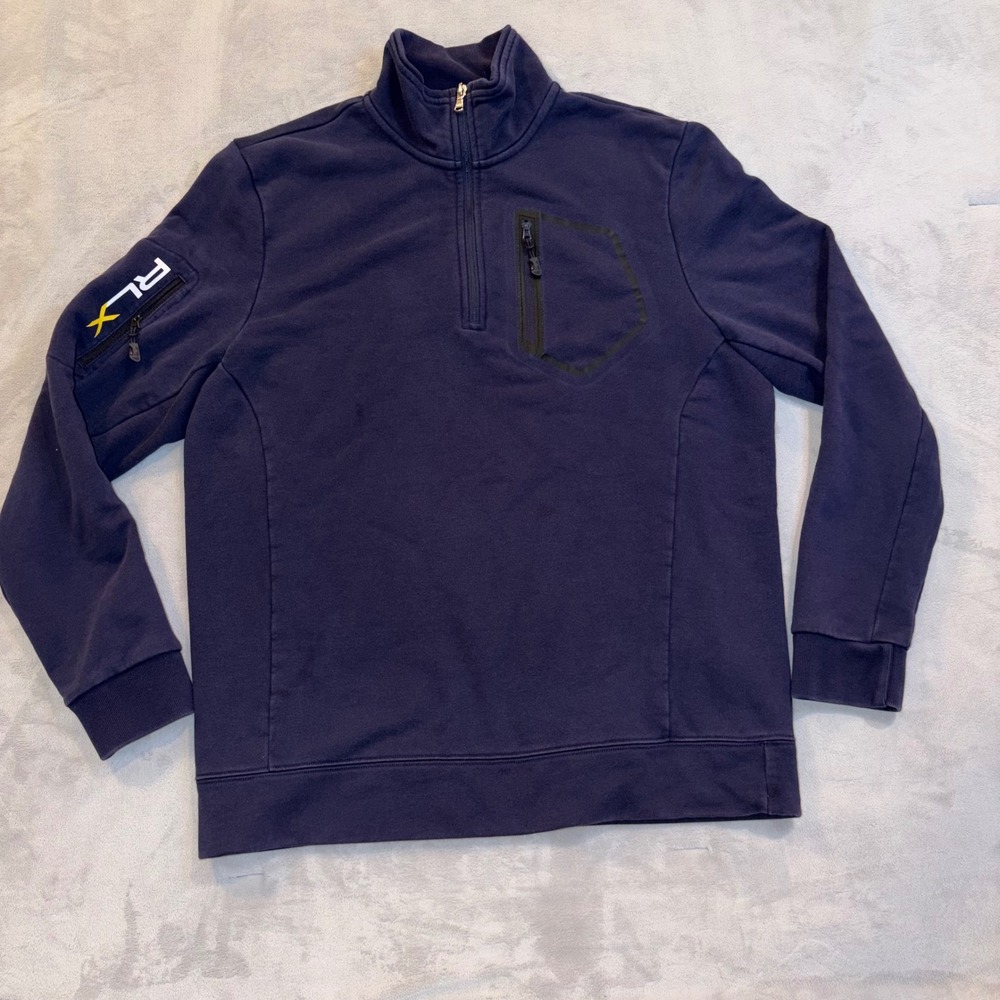 RLX Ralph Lauren Mens Navy Blue Quarter Zip Pullover Sweatshirt Size Large